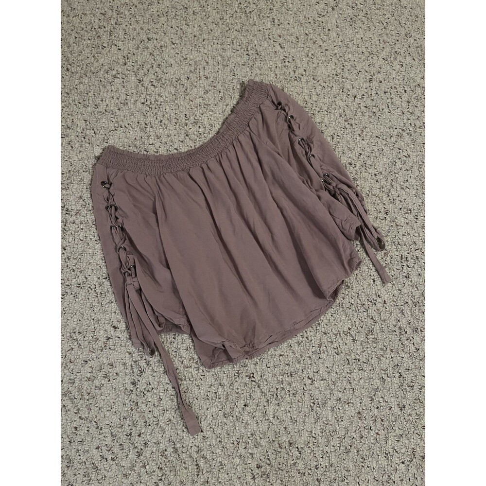 Sky And Sparrow Purple Off The Shoulder Lace Up 3/4 Sleeve Women’s Shirt Size S